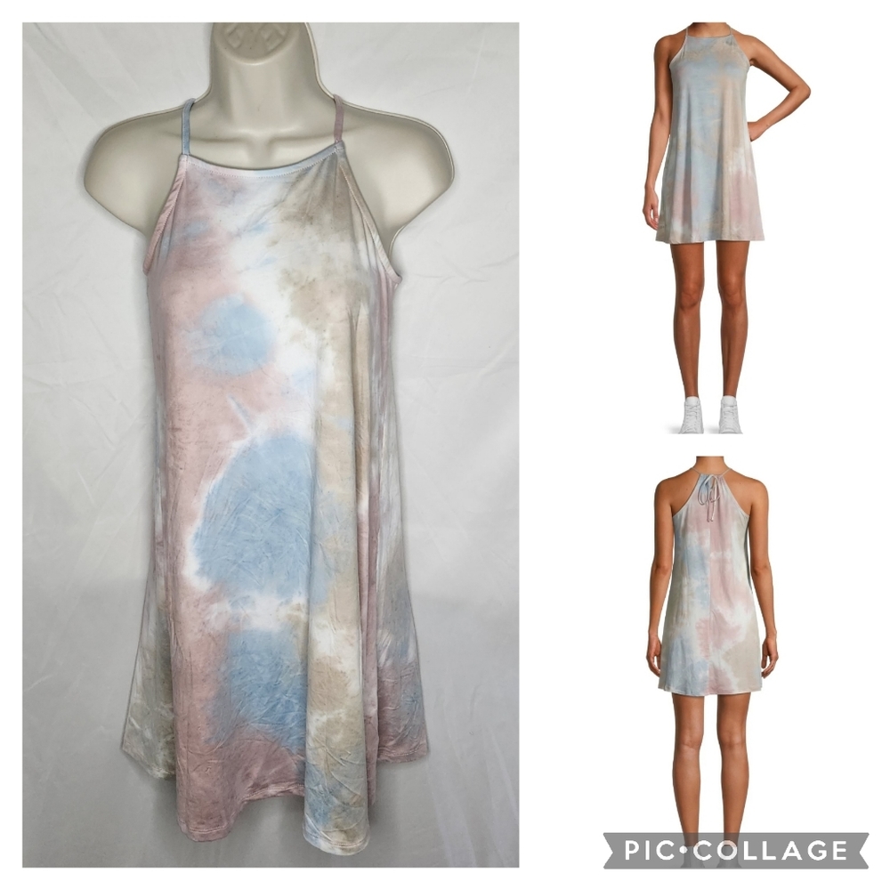 Juniors Wallflower Brushed Jersey Beachy Tie Dye Halter Dress Stretch Soft Sze S